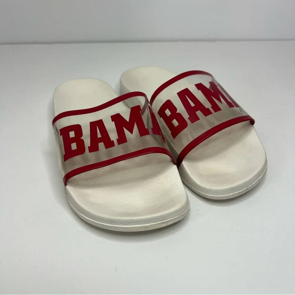 Alabama Crimson Tide White Slide Sandals Womens 5/6 Small Clear Strap Bama Block
